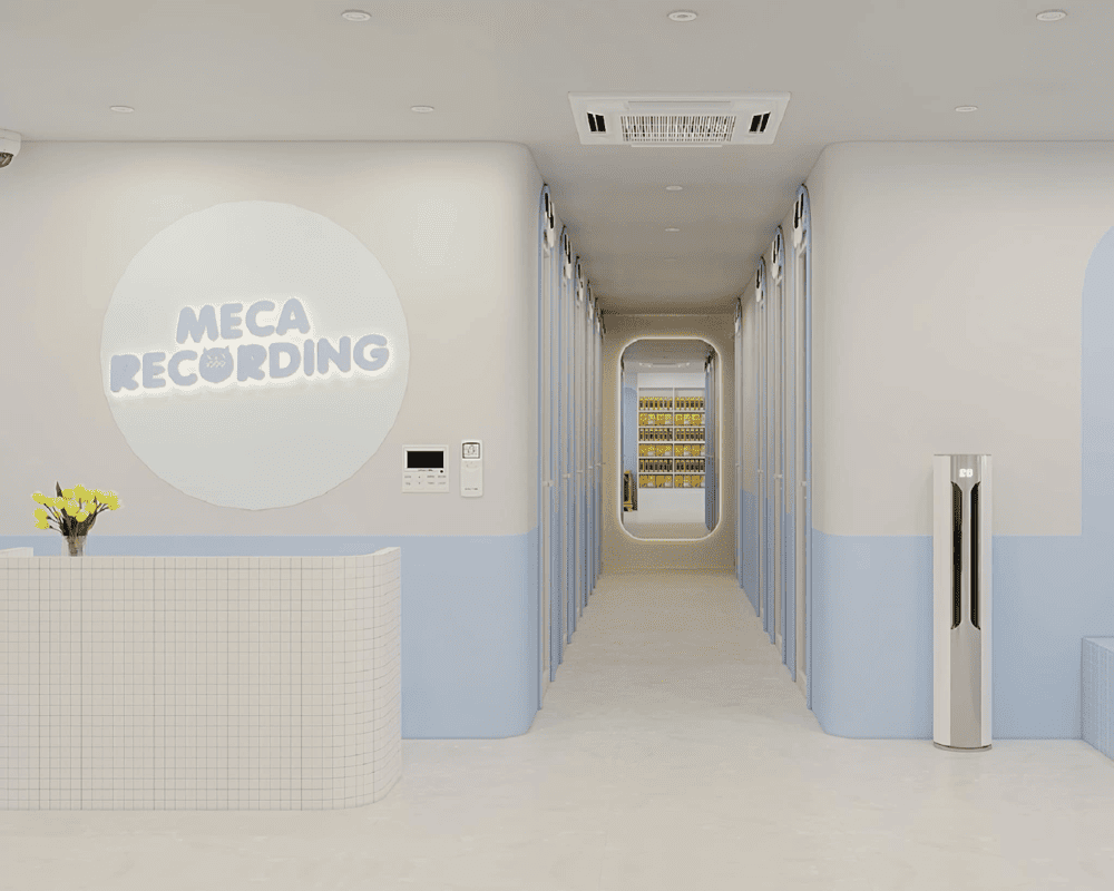 Không gian với tone màu pastel và nhiều thiết bị âm thanh hiện đại đã có tại Meca Recording (Nguồn: Meca Recording)